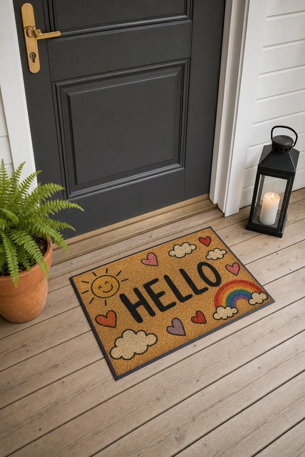 "Hello" Printed 036 Doormat, 40x60 cm, Non-Slip Sole, Decorative