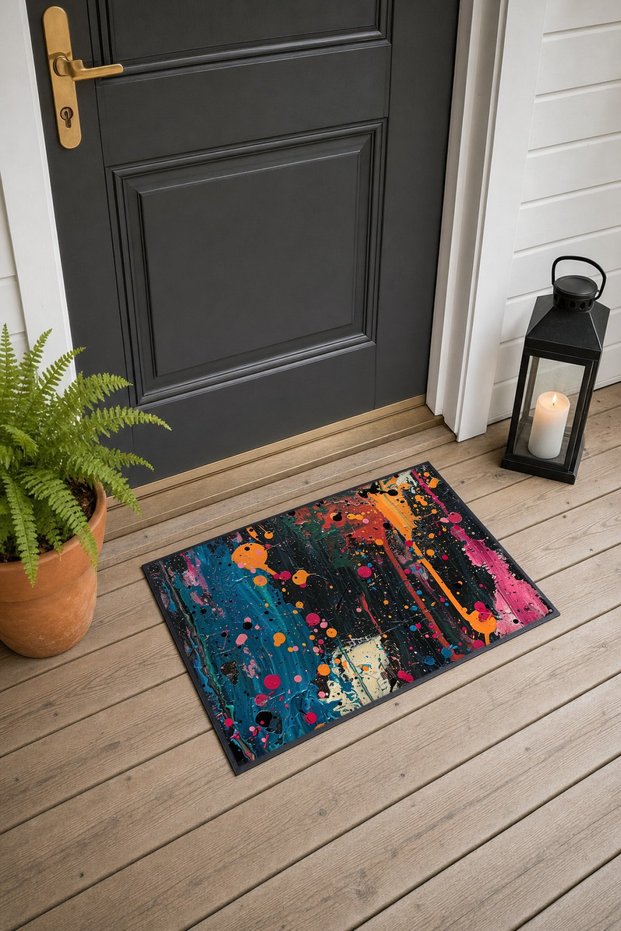Colorful Drops Patterned Doormat, 40x60 cm, Non-Slip Sole, Decorative