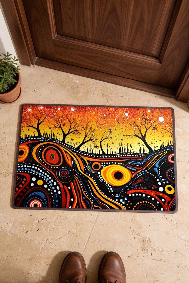 Red and Black Wavy-Patterned Doormat, 40x60 cm, with Non-Slip Sole, Decorative
