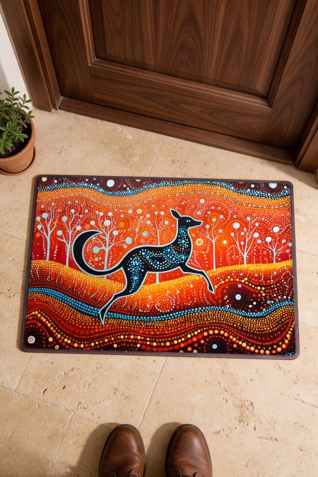 Red and Black Animal-Print Doormat, 40x60 cm, with Non-Slip Sole, Decorative