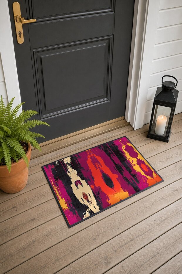 Purple and Orange Ikat-Patterned Doormat, 40x60 cm, with Non-Slip Sole, Decorative