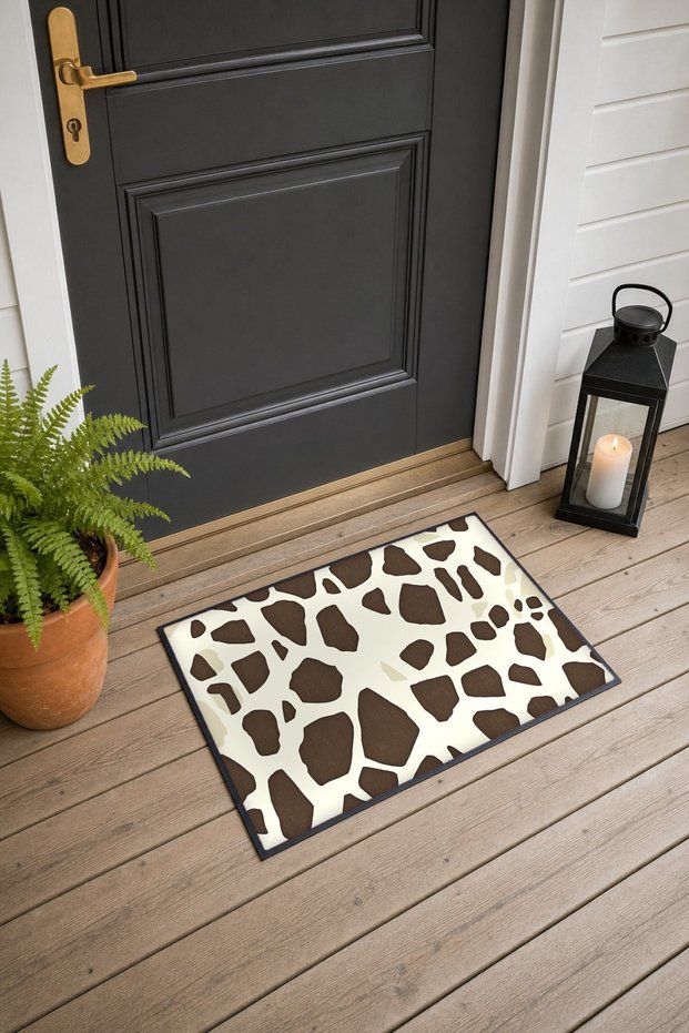 White and Dark Brown Giraffe-Patterned Doormat, 40x60 cm, with Non-Slip Sole, Decorative