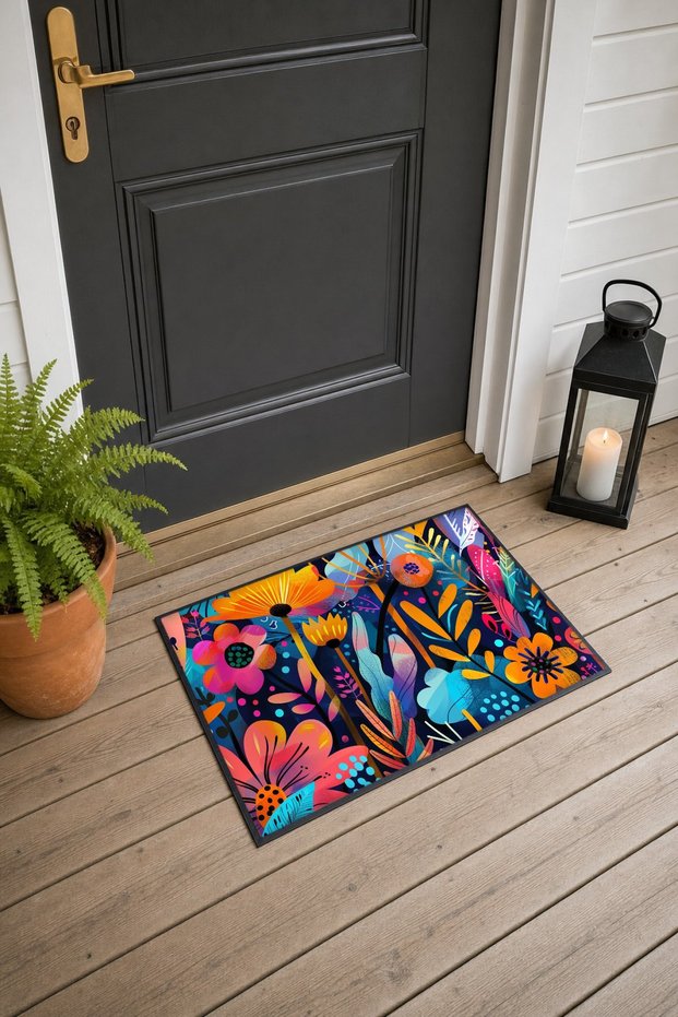 Doormat with a Floral Print, 40x60 cm, Non-Slip Sole, Decorative