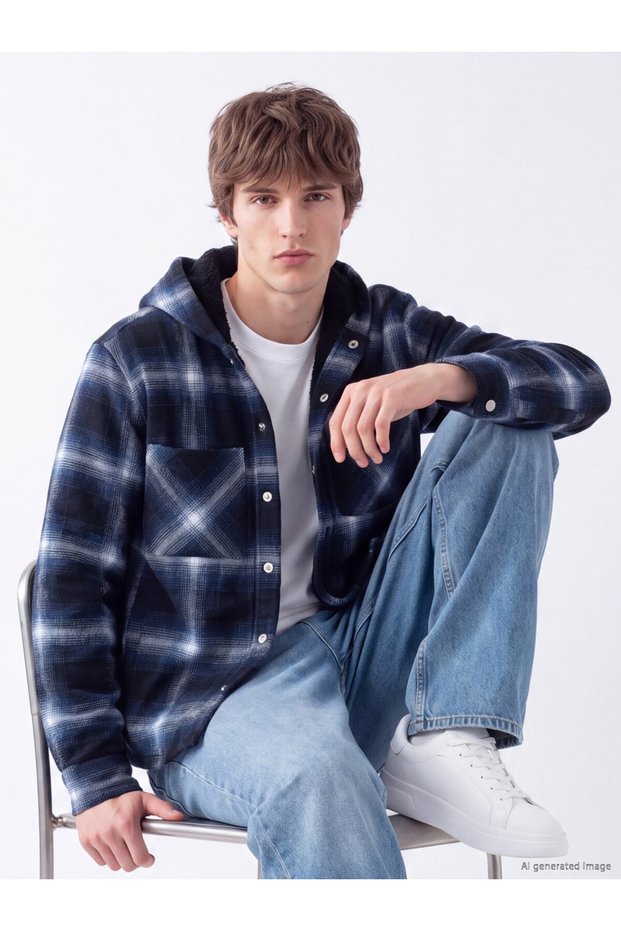 Relaxed Fit Hooded Men's Flannel Shirt Jacket for Style-Conscious Men from UZG STORE