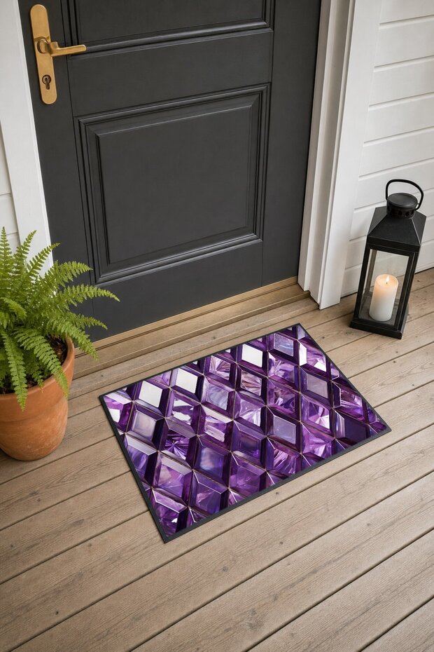 Purple Geometric Patterned Doormat, 40x60 cm, with Non-Slip Sole, Decorative