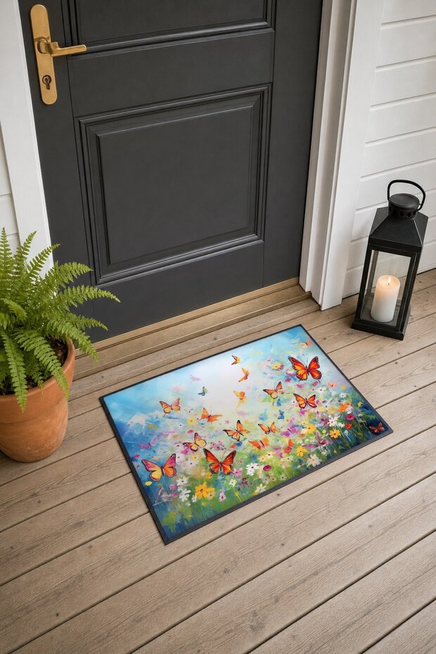 Orange Butterfly Spring Pattern 687 Doormat, 40x60 cm, Non-Slip Sole, Decorative