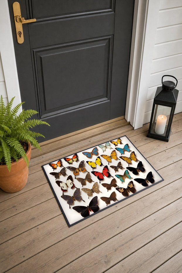 567 Colorful Butterfly-Patterned Doormat, 40x60 cm, with Non-Slip Sole, Decorative