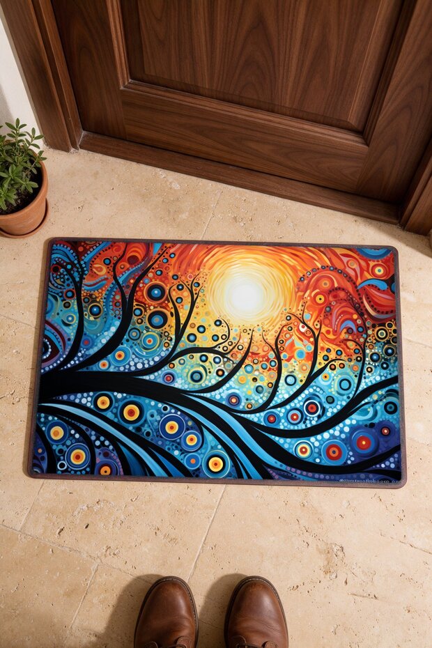Orange and Blue Wavy Pattern 930 Doormat, 40x60 cm, Non-Slip Sole, Decorative
