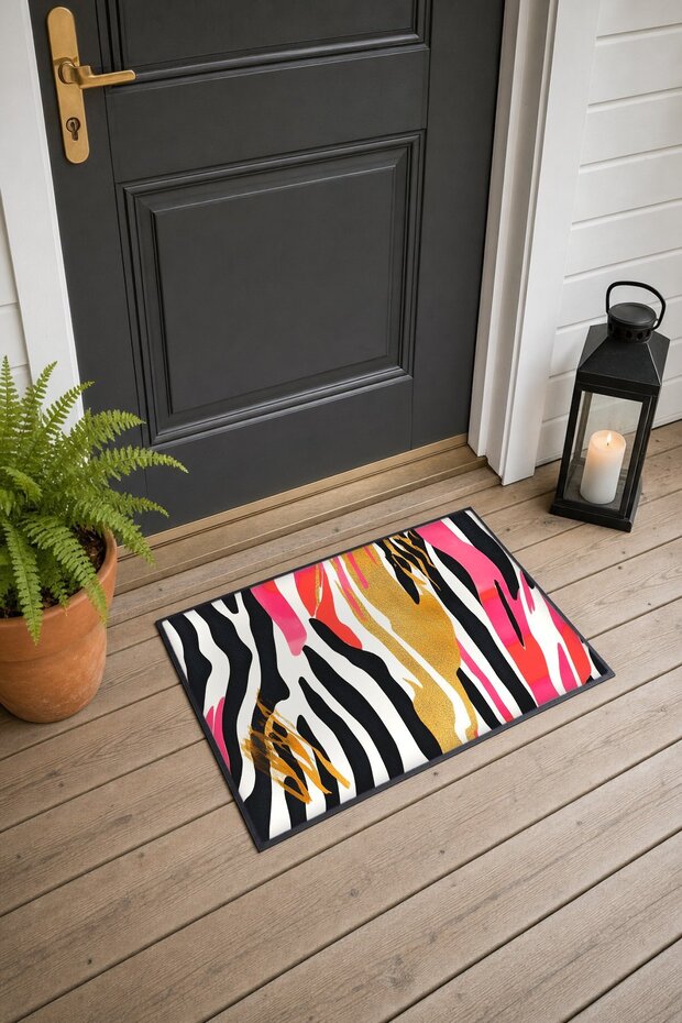 Pink Gold Zebra-Striped Pattern Doormat, 40x60 cm, with Non-Slip Sole, Decorative