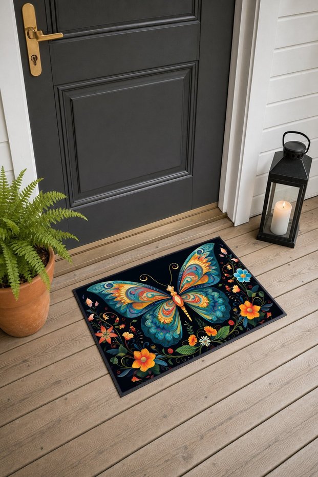 Colorful Butterfly Spring Pattern 682 Doormat, 40x60 cm, Non-Slip Sole, Decorative