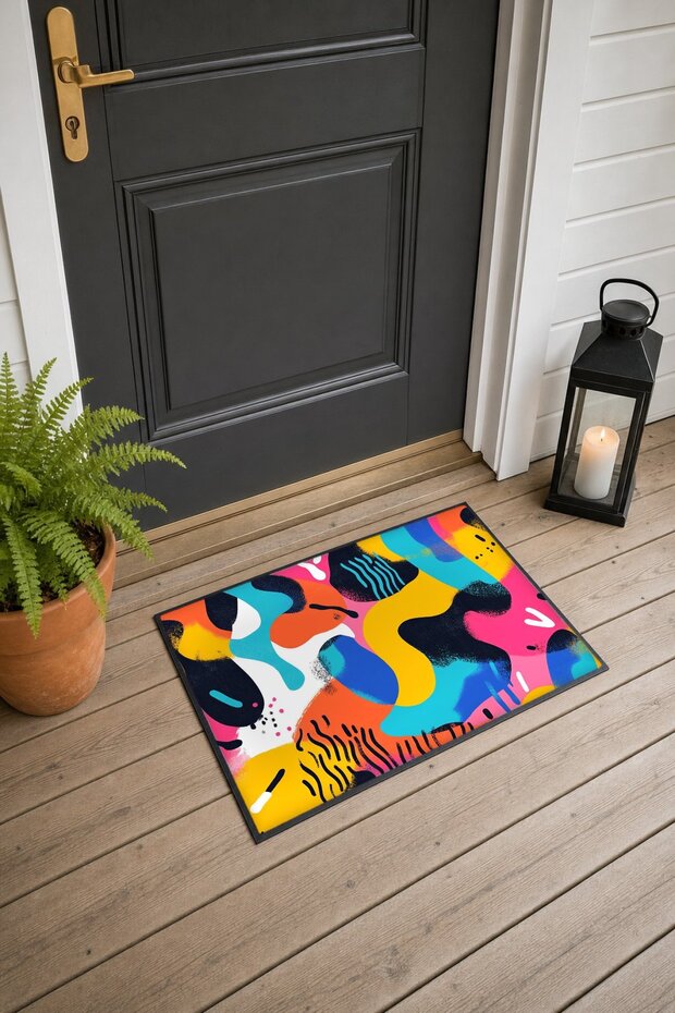 Colorful Pop Art Zebra-Print Doormat, 40x60 cm, with Non-Slip Sole, Decorative