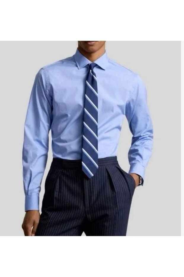Men's Light Blue Slim Fit Classic-Collar Long-Sleeve Solid Color Premium Stylish and Modern Business Office Shirt