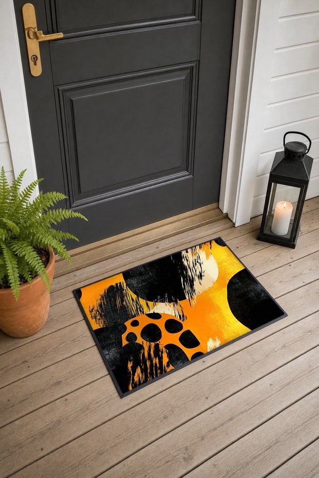 Orange and Black Grunge Leopard Pattern Doormat, 40x60 cm, with Non-Slip Sole, Decorative