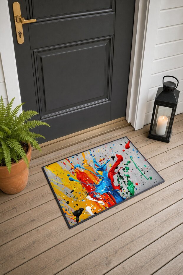Colorful Abstract Patterned 902 Doormat, 40x60 cm, with Non-Slip Sole, Decorative