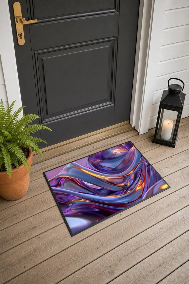 Purple and Orange Liquid Metal Wave-Patterned Doormat, 40x60 cm, with Non-Slip Sole, Decorative