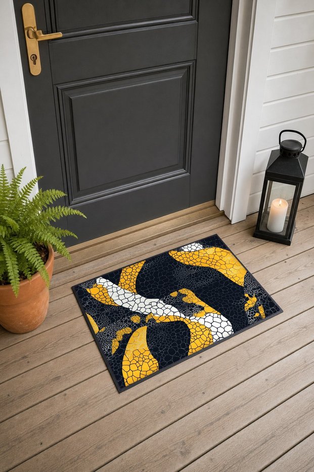 Black and Yellow Snake-Patterned Doormat, 40x60 cm, with Non-Slip Sole, Decorative