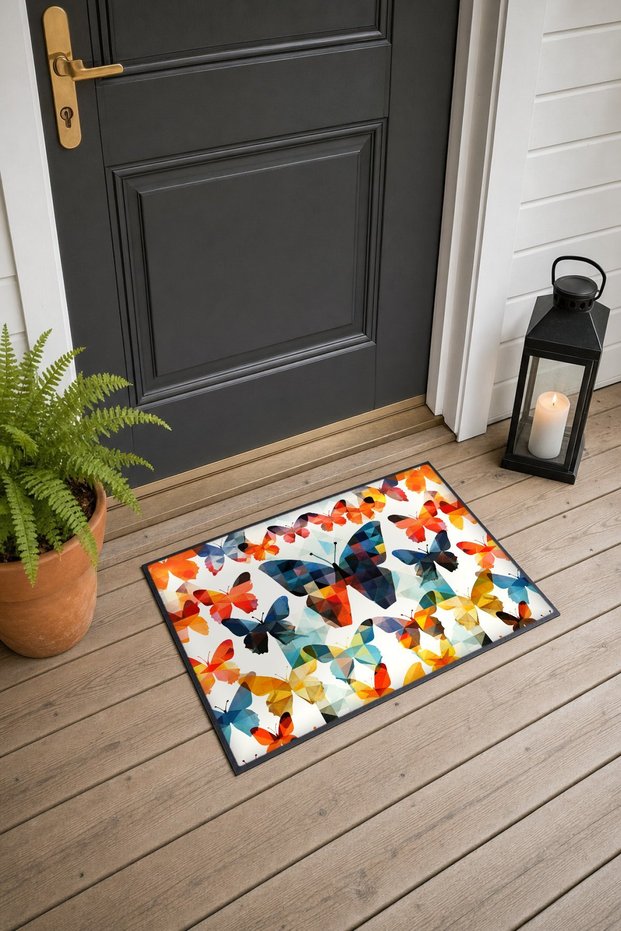 674 Colorful Butterfly-Patterned Doormat, 40x60 cm, with Non-Slip Sole, Decorative