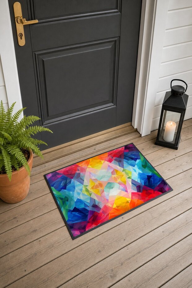 Colorful Geometric Patterned Doormat, 40x60 cm, with Non-Slip Sole, Decorative