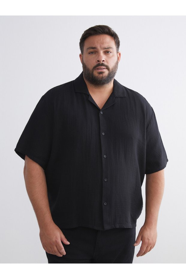 Quality Pieces from Çelebi Store Large Size Cuban Roba Collar Short Sleeve Muslin Men's Shirt