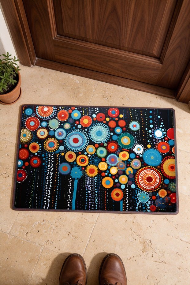 972 Door Mat with Colorful Circles Pattern, 40x60 cm, Non-Slip Sole, Decorative