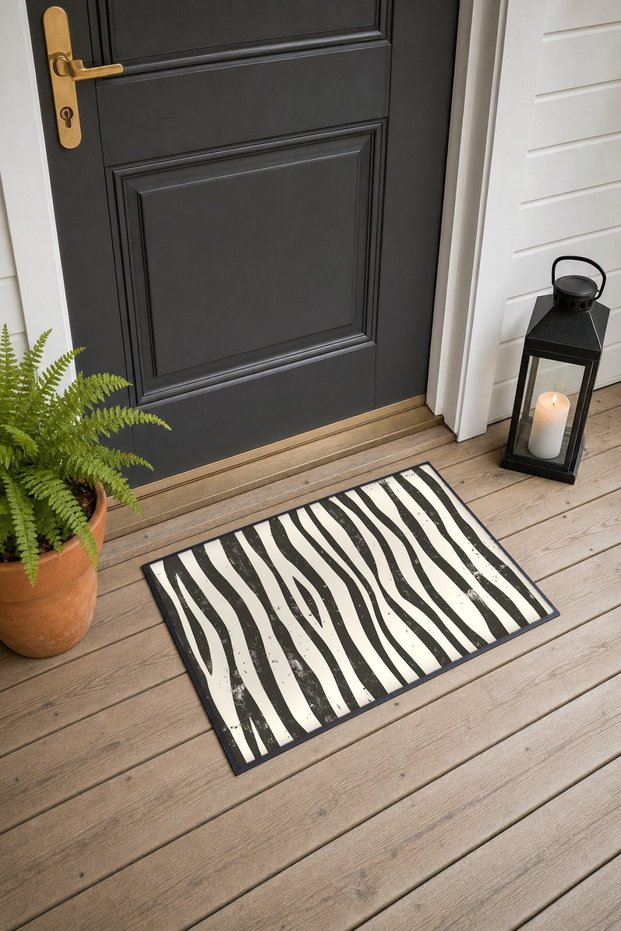 Cream-Colored Coffee Door Mat with Fine Zebra Pattern, 40x60 cm, Non-Slip Sole, Decorative