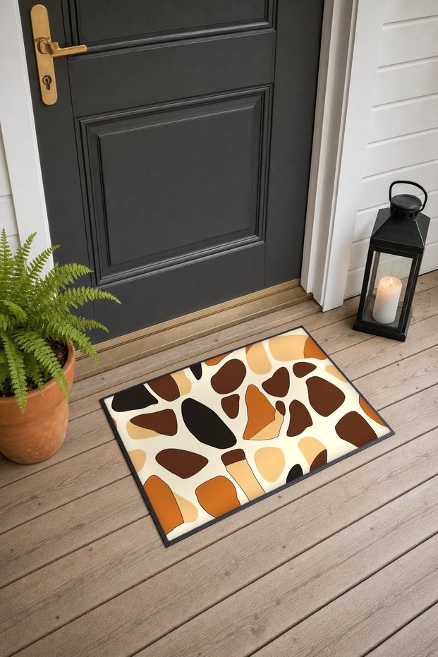 Cream-Colored Coffee Giraffe-Patterned Doormat, 40x60 cm, with Non-Slip Sole, Decorative
