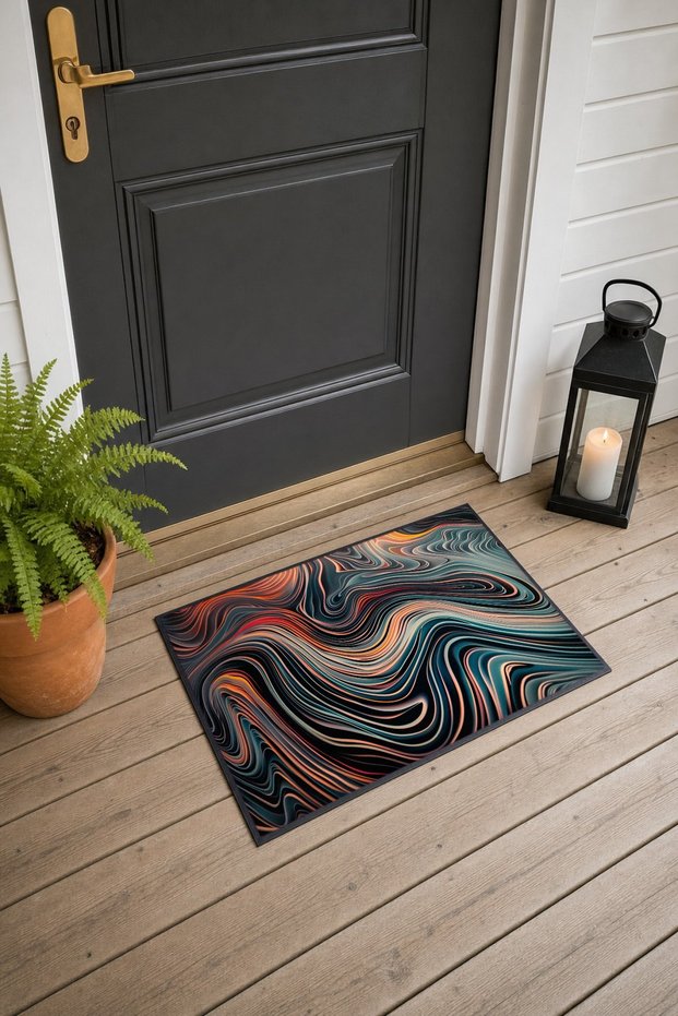 Red and Blue Wavy Pattern 835 Doormat, 40x60 cm, Non-Slip Sole, Decorative