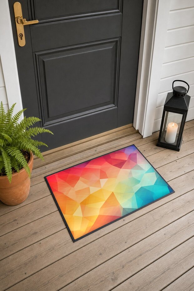 Hot and Cold Geometric Patterned Doormat, 40x60 cm, with Non-Slip Sole, Decorative