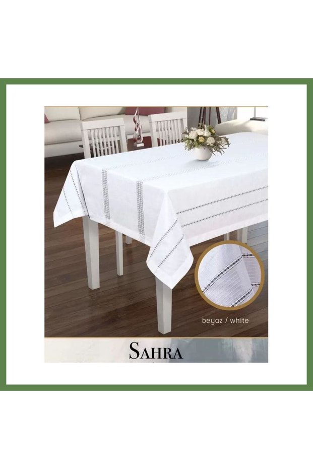 160x260 cm Sahra Model White Polyester Lace-Like Knit Linen-Style Dining Tablecloth HB006