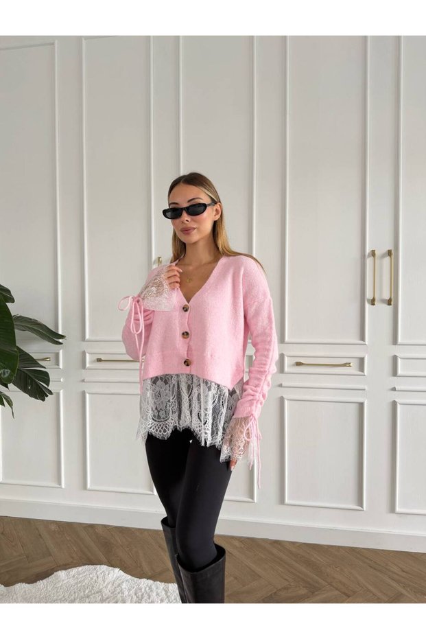 Women's Lace-Detailed Button-Up Cardigan