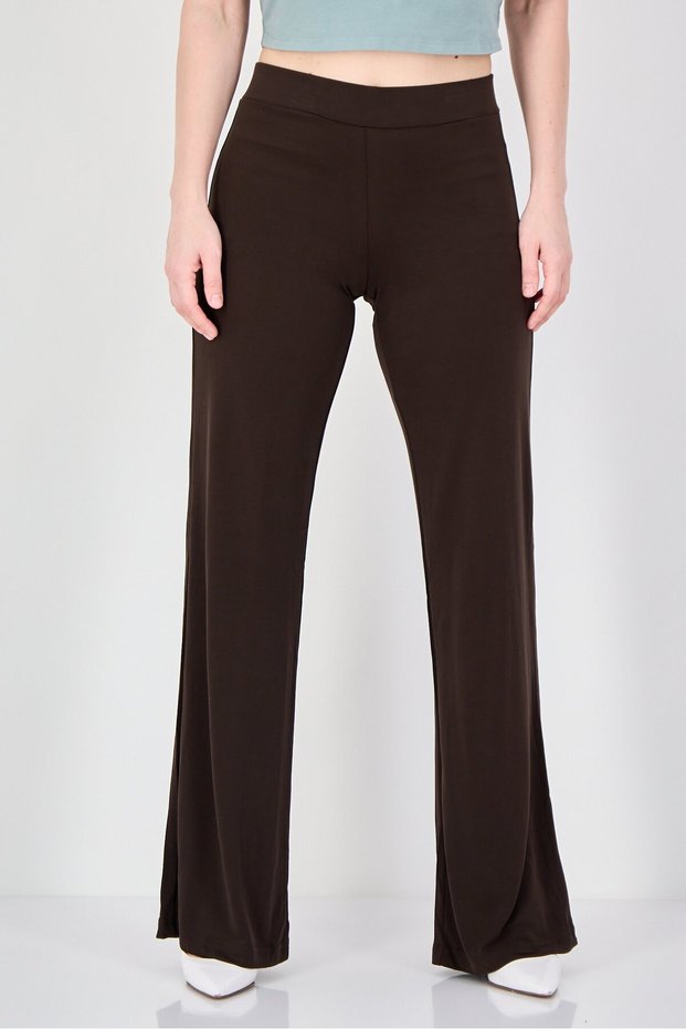 Women Regular Fit Plain Straight Leg Pants, Brown