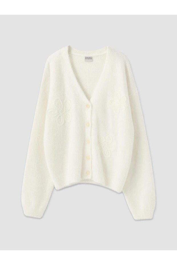 V-Neck Embroidered Cardigan for Girls (W6)