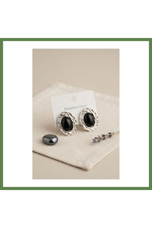 316L Silver-Toned Vintage Black Pearl Earrings HB006
