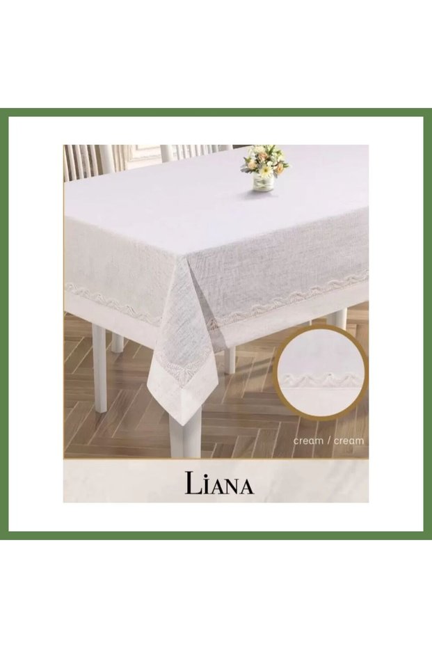 Linen Tablecloth 160x220 cm Lace Dining Tablecloth, Liana Model, Cream, HB006