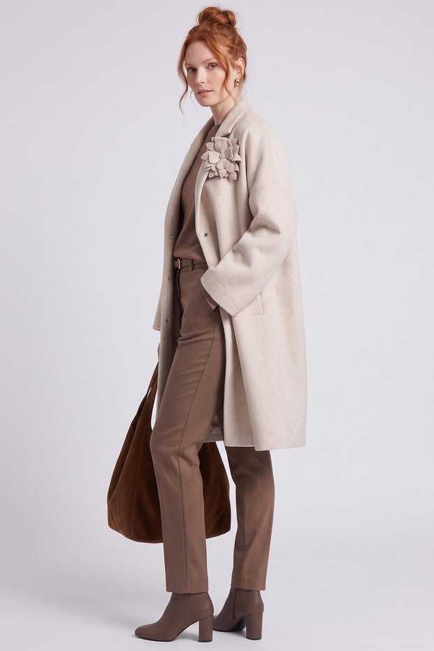 Men’s Collared Melton Coat in Taupe Color