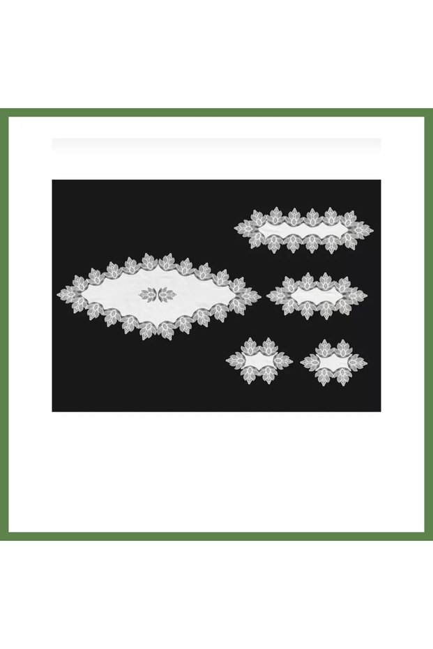 Pera Model Cream 5-Piece Lace-Trimmed Linen Tablecloth and Table Runner Set for the Living Room HB006