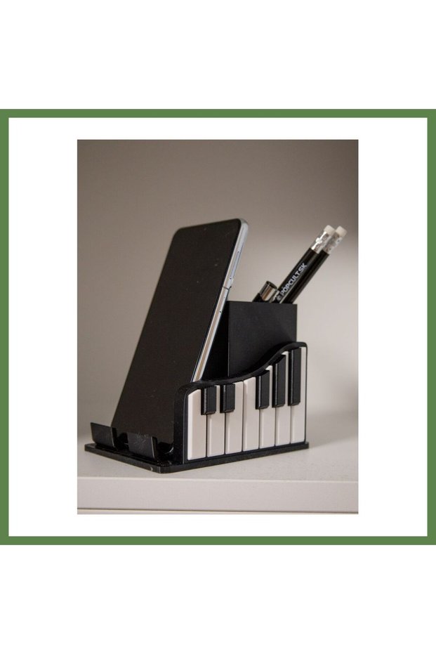 3D-Printed Desktop Organizer with Piano Key Design, Phone Stand, and Pen Holder HB006