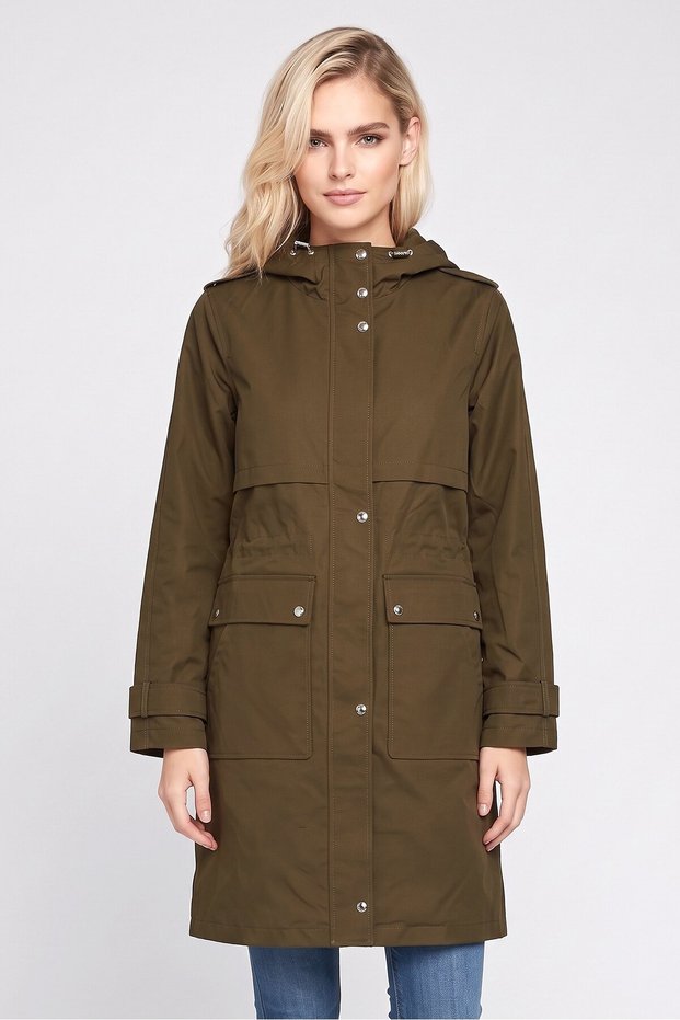Women Plain Trench Coat, Olive