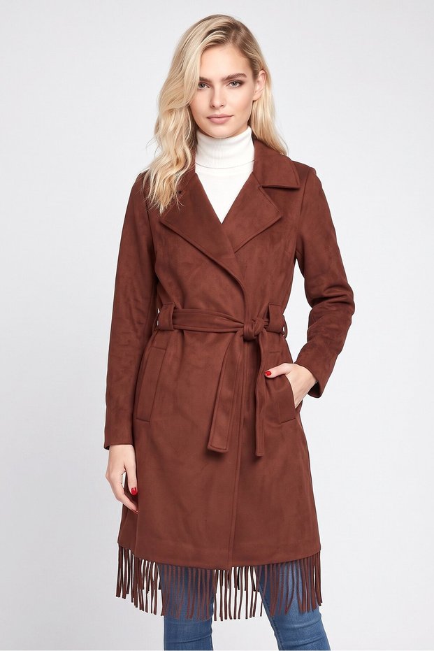 Women Textured Wrap Trench Coat, Dark Brown
