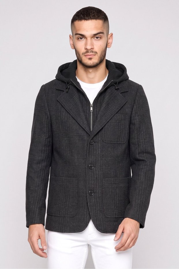 Men Regular Fit Plaid Suit Jacket, Black
