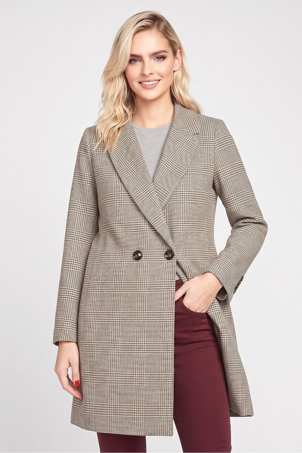 Women Plaid Trench Coat, Multicolor