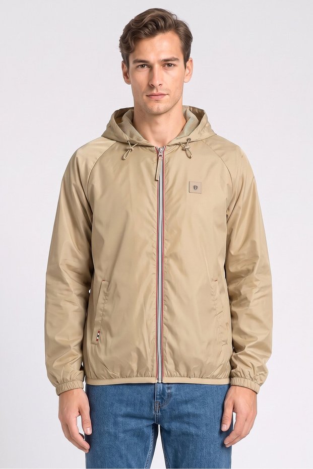 Men Brand Logo Windbreaker Jacket, Khaki