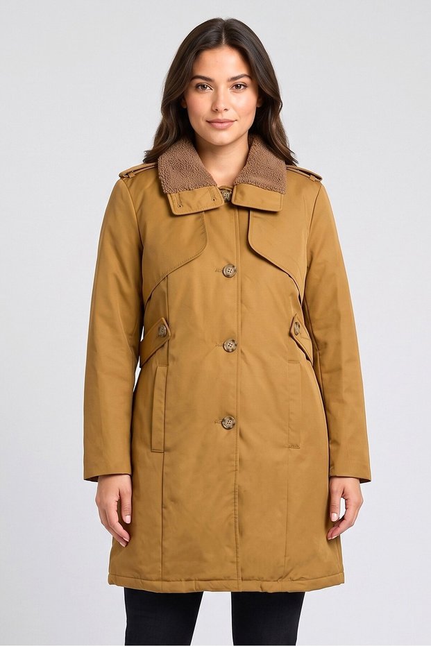 Women Plain Trench Coat, Khaki