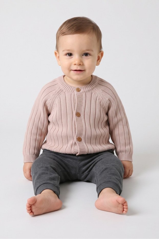 Toddlers Boy Long Sleeve Knitted Cardigans, Light Tan