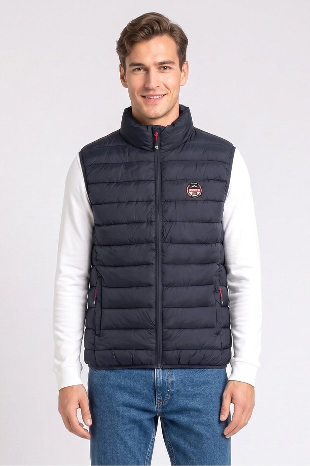 Men Brand Logo Jackets Vest, Navy