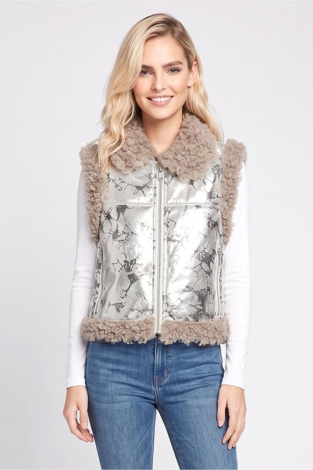 Women Texture Vest Jacket, Multicolor