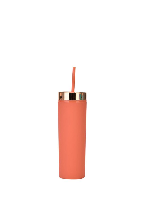 Double Wall Plastic Straight Straw Cup 450ml Electroplated Lid Cold Drink