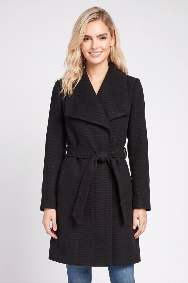 Women Textured Trench Coat, Black