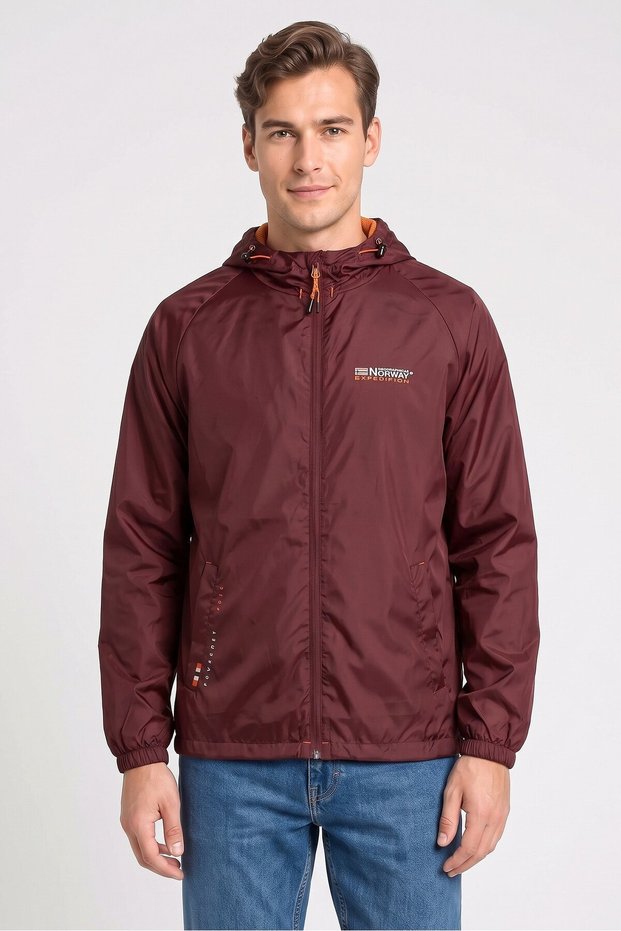 Men Brand Logo Windbreaker Jacket, Maroon