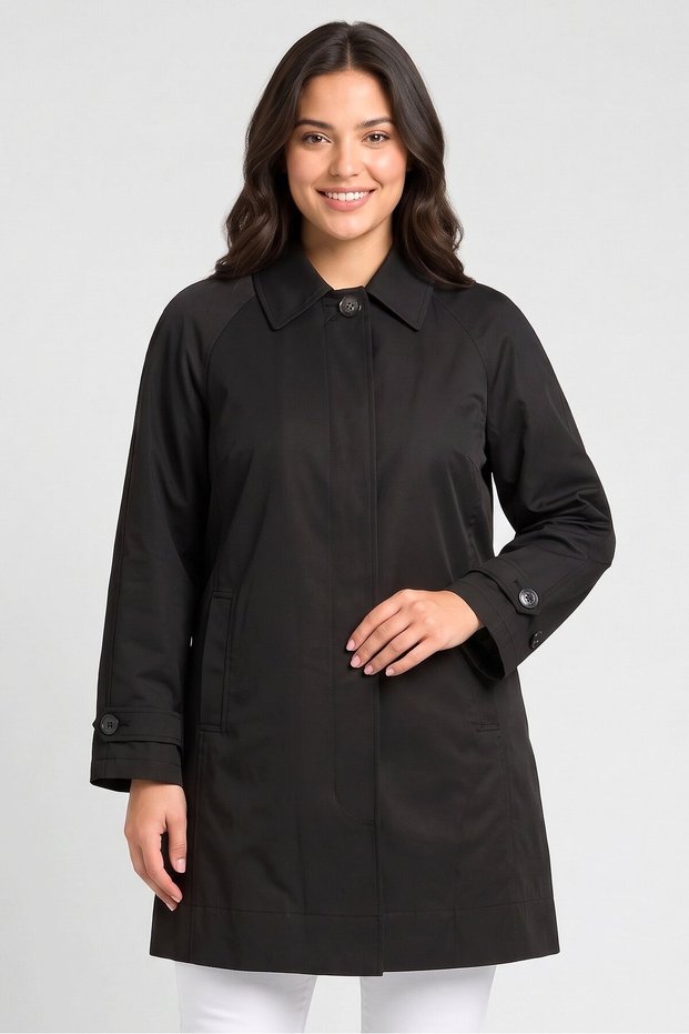 Women Solid Trench Coat, Black